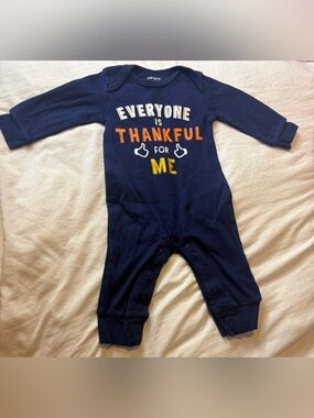 Carter's Navy One-Piece with “Everyone is Thankful for Me” graphic
